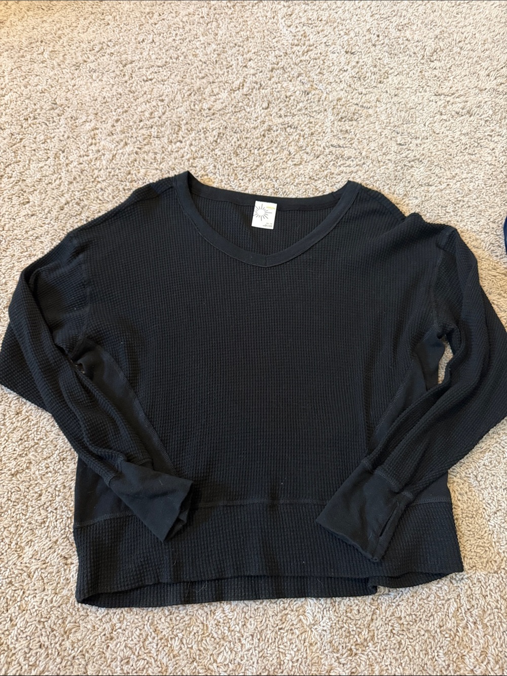 Aerie Women’s Black Waffle-Knit Long Sleeve Top